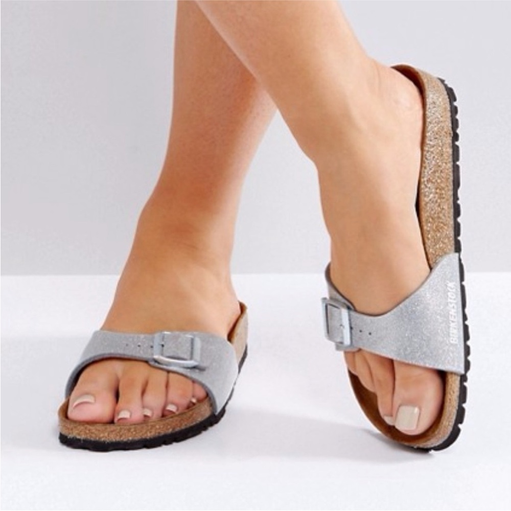 Birkenstock Madrid Birko-Flor Magic Galaxy Silver Sandals Size 36